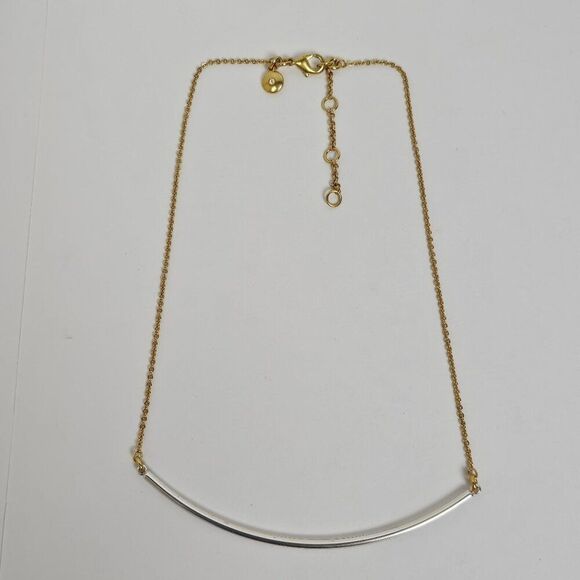 J Crew Necklace Choker Curved Tube Bar Gold Silver 2 Tone Delicate Minimalist - Picture 6 of 11